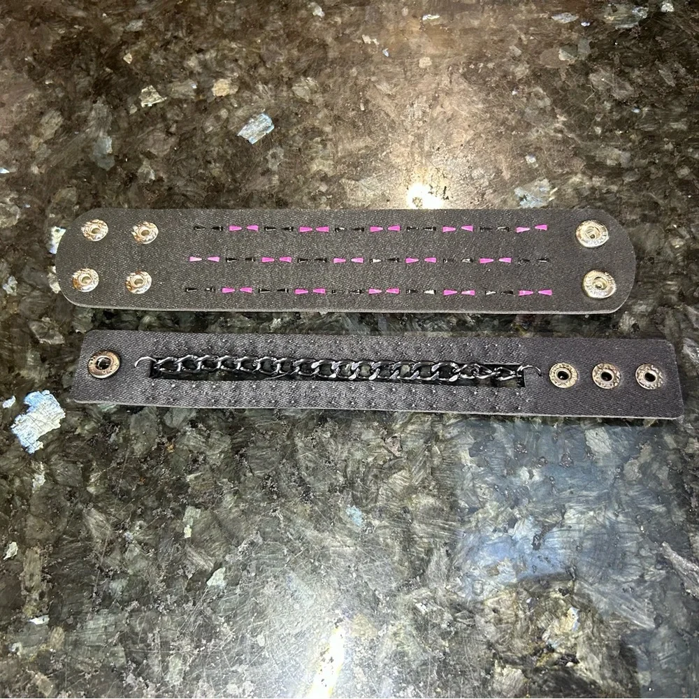 My Valentines Pack 2 PCs Pink and Black faux leather Gothic studded Chain Punk - Picture 8 of 8